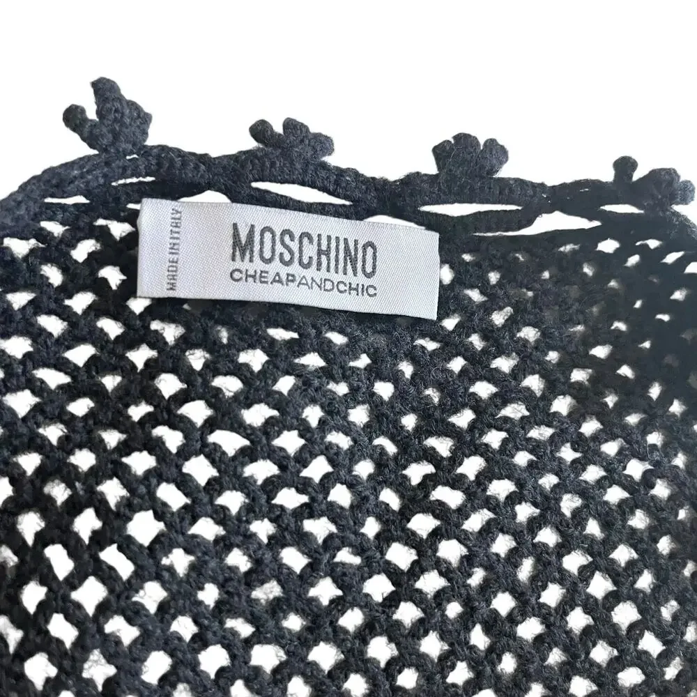 Moschino Cheap & Chic 90s Black Sheer Crochet Sleeveless Scoop Neck A-Line Dress